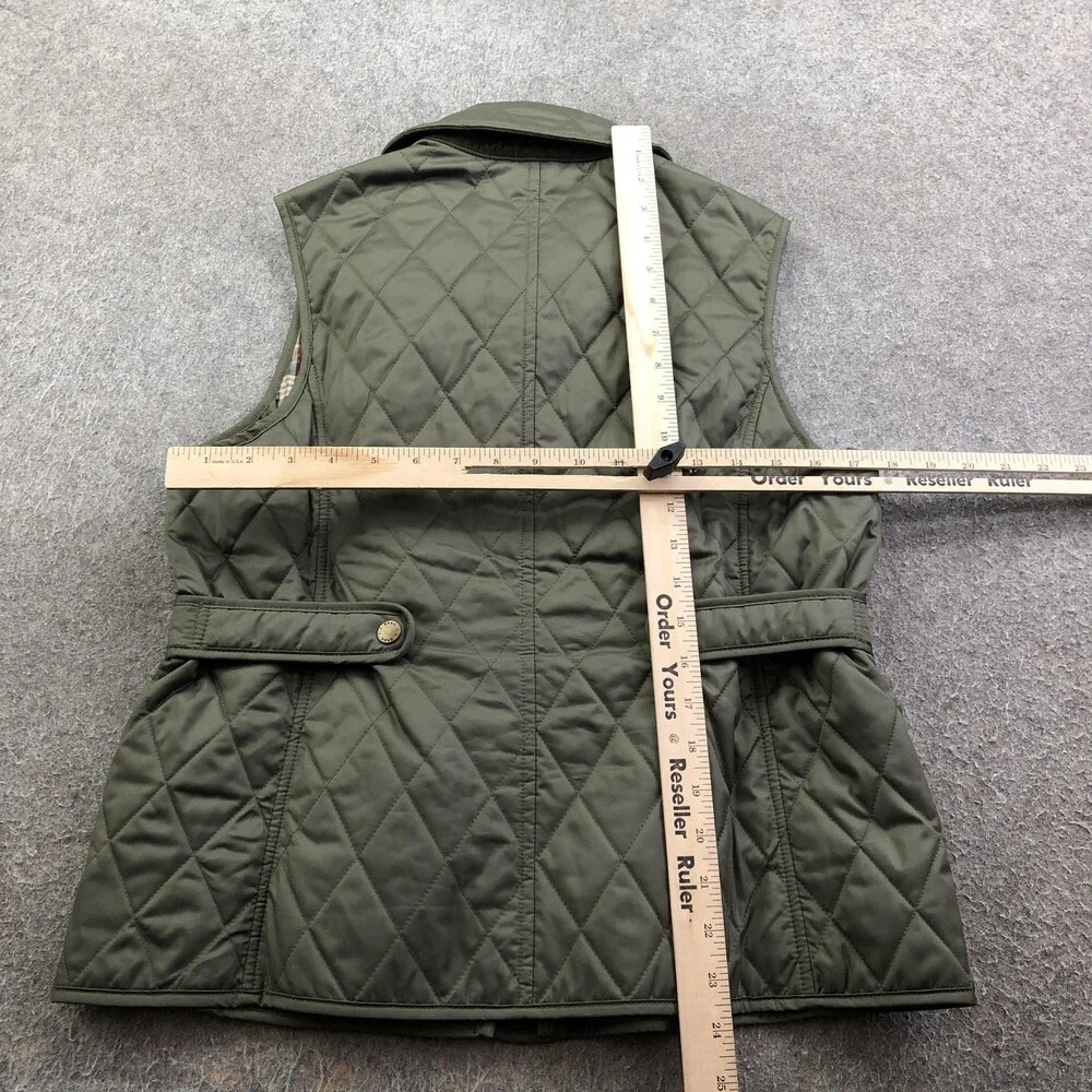 L.L. Bean Vest Womens Small Petite Green Quilted Snap Front Collared Lined Warm - Picture 7 of 9